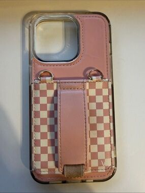Walli Pink Checkered Phone Case with Hand Strap and Dual Rings